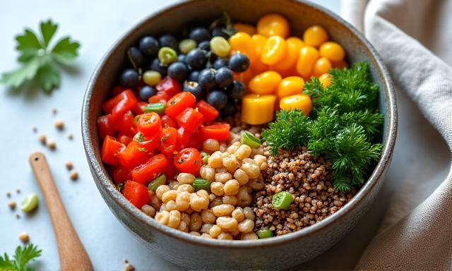 Bol équilibré d'alimentation végétale avec protéines alternatives